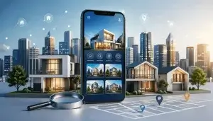 real estate app development mobile interface with smart property search